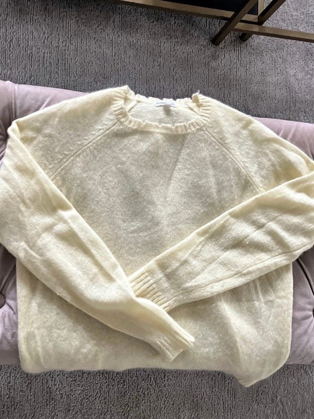 Minnie Rose Cotton Cashmere Frayed Edge Crew Cashmere Crewneck Sweater in Yellow